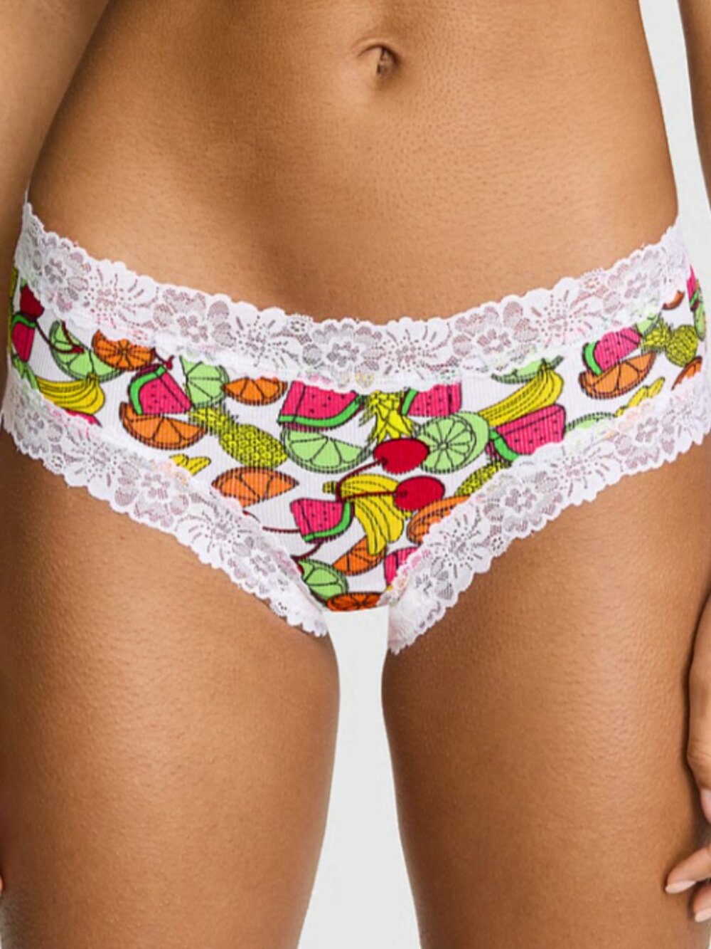 Victoria's Secret Pink Lace Trim Cheeky Panty Medium New White Cotton Fruit VS